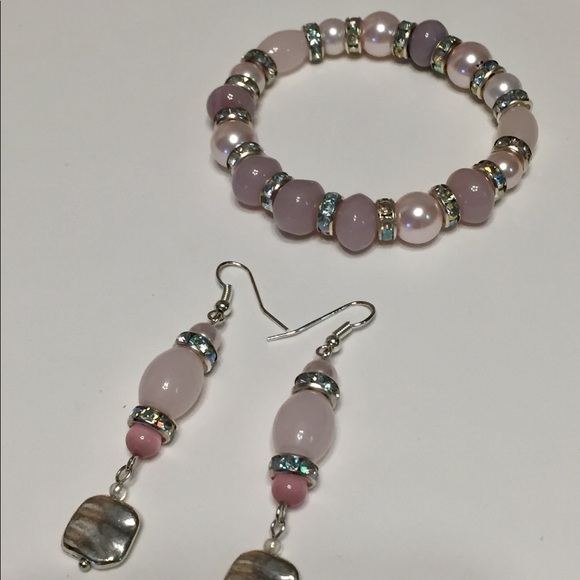 JK Designs Jewelry - Chill Pink Lilac & Pearls Rhinestone Bracelet Set